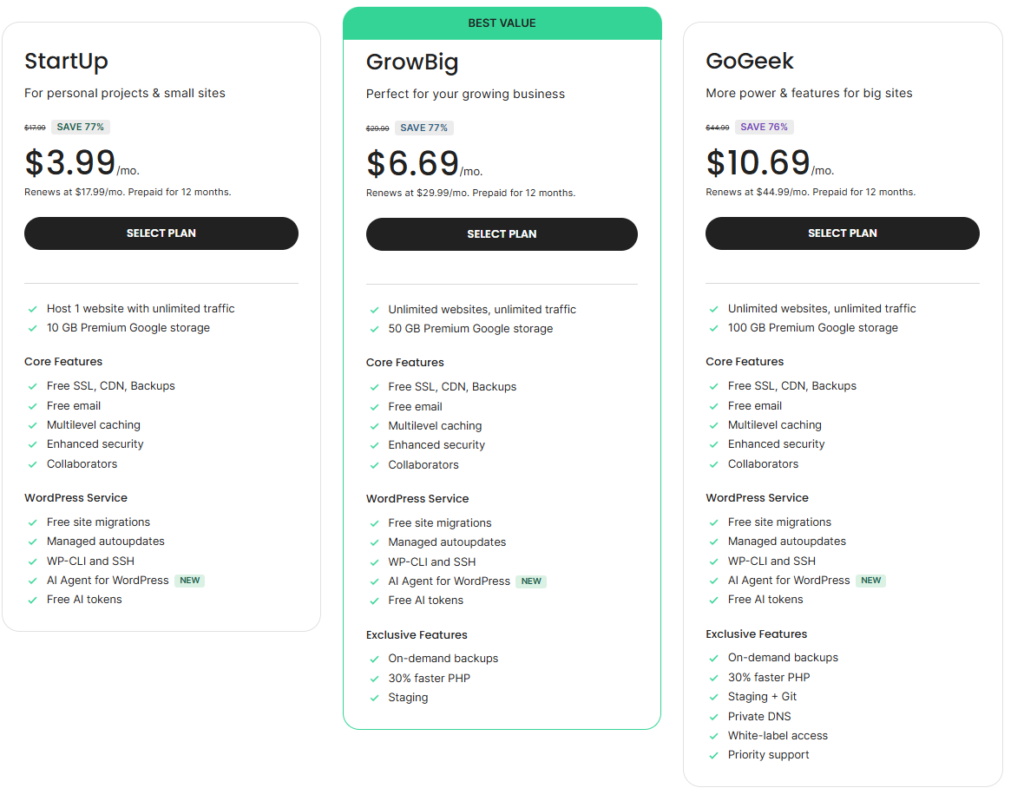 SiteGround pricing page 2026